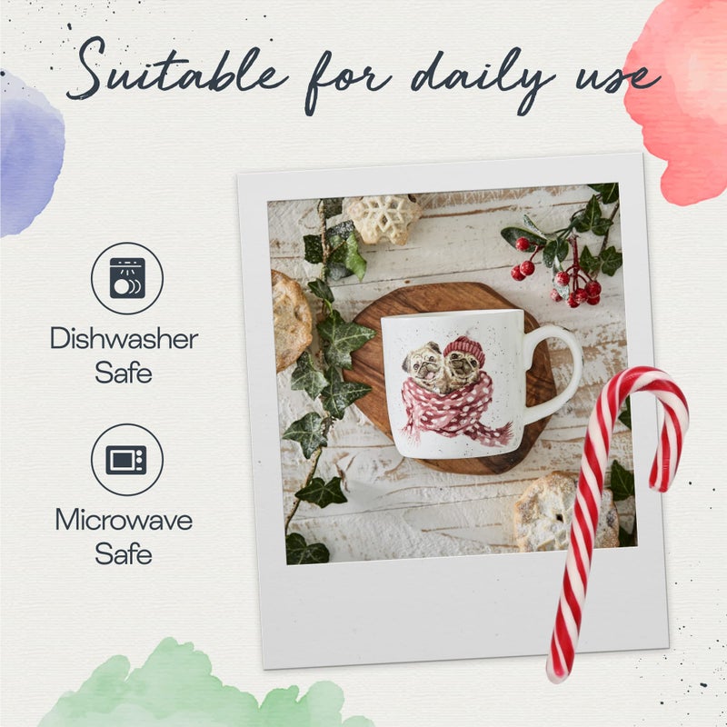 Royal Worcester Wrendale Designs 14 oz Mug, Snug As A Pug with Dog Illustration - Floral Animal Mug for Cottagecore Kitchens - Microwave, Dishwasher, Freezer Safe Fine Bone China Drinkware - Image 4